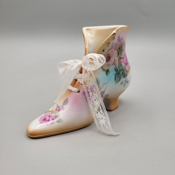 Vintage R S Prussia Porcelain Victorian Boot Shoe Roses Floral Lace - Picture 2 of 8